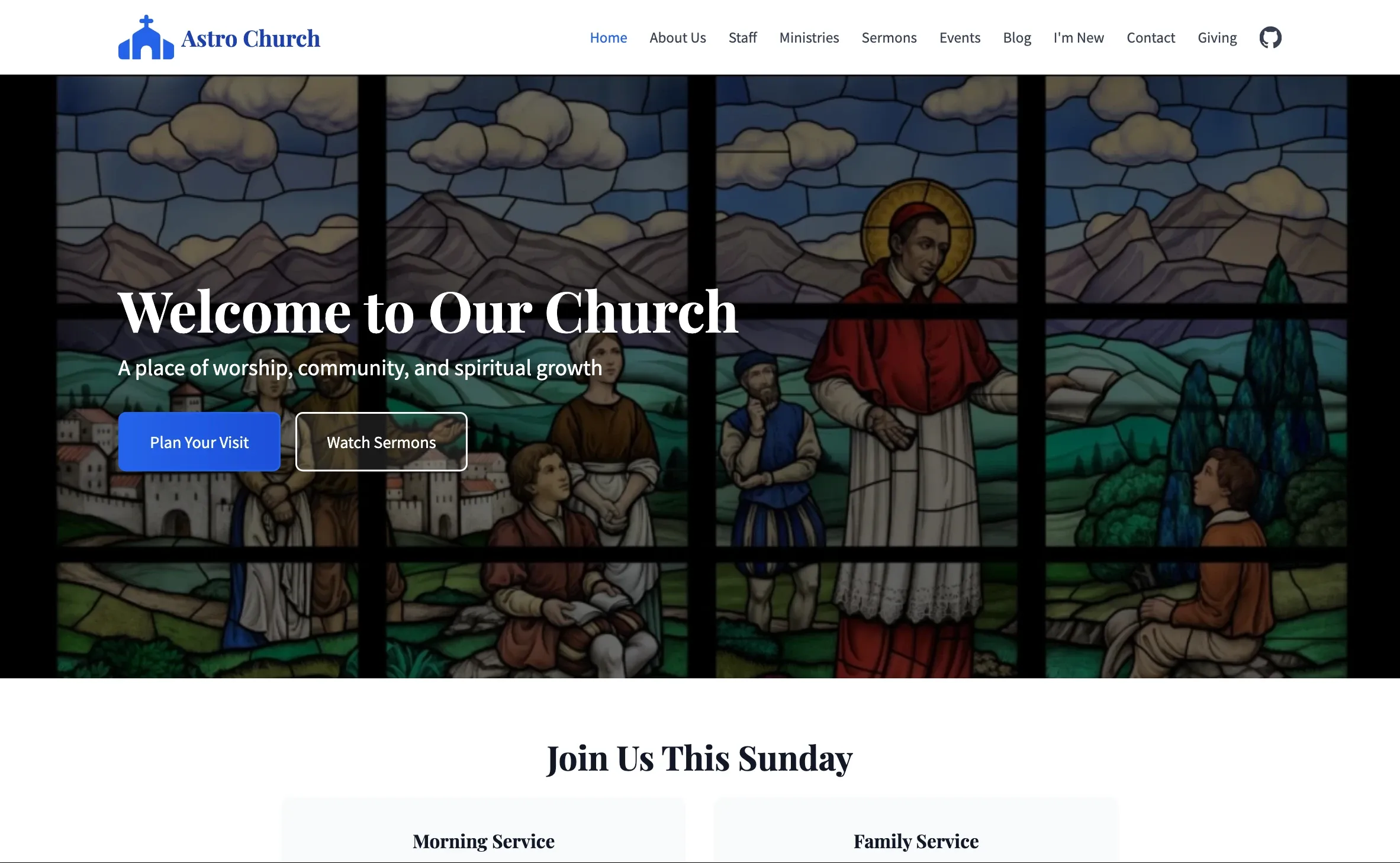 A screenshot of https://astro-church.vercel.app/